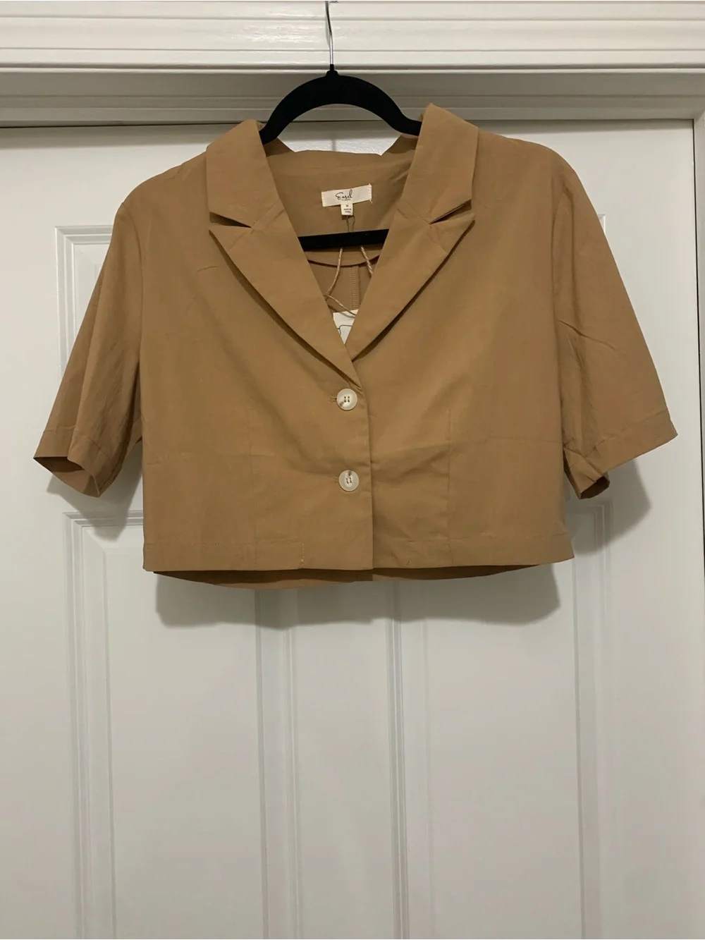 Cropped Tan Button-Front Blazer - Picture 2 of 4